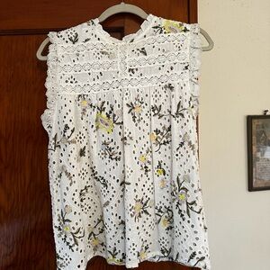 Floral Embroidered White Sleeveless Top